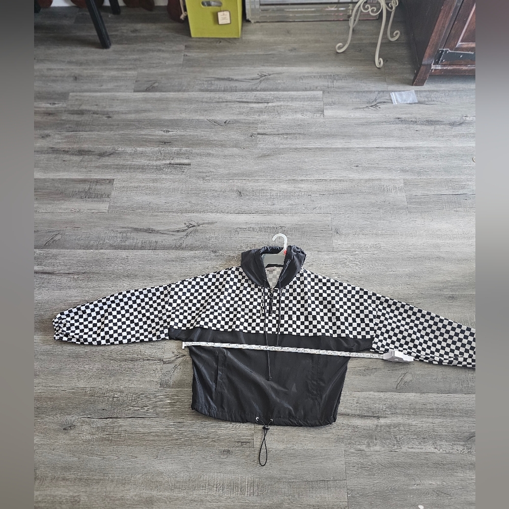 No Boundaries Juniors' Size M checkerboar Print Solid Popover Windbreaker Jacket - Picture 5 of 6